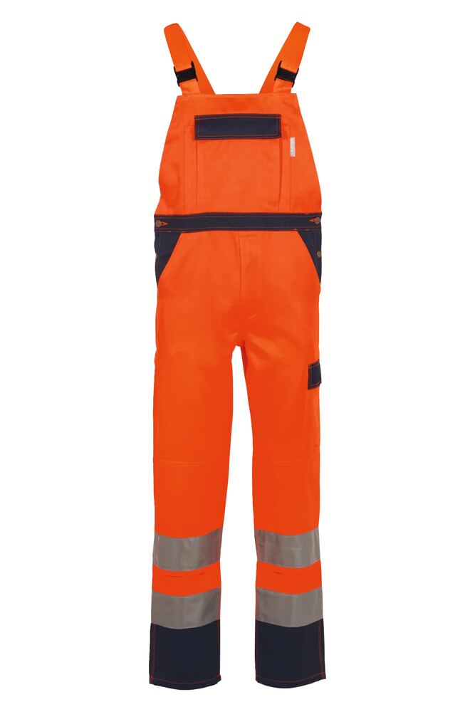 Warnschutz Latzhose 2-farbig – Orange / Marine – Vorderseite