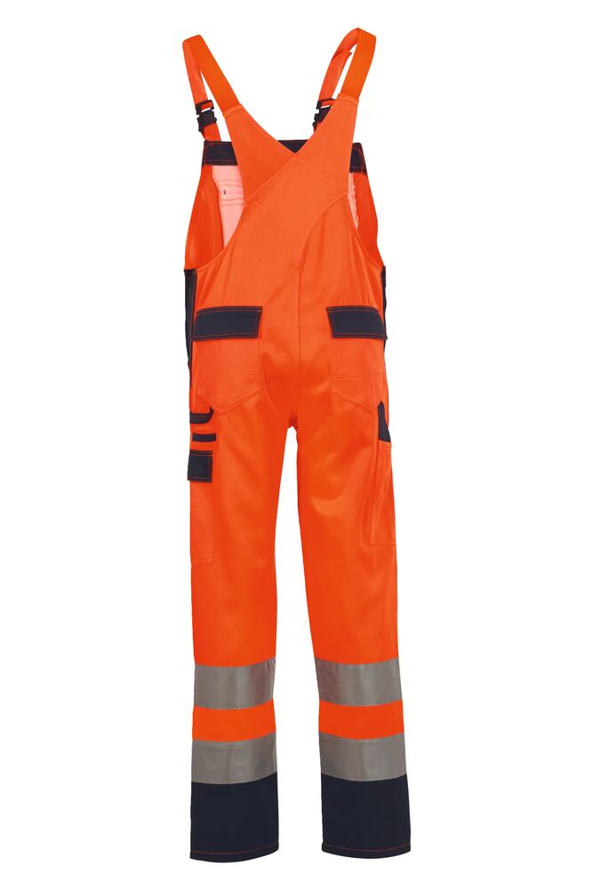 Warnschutz Latzhose 2-farbig – Orange / Marine – Rückseite