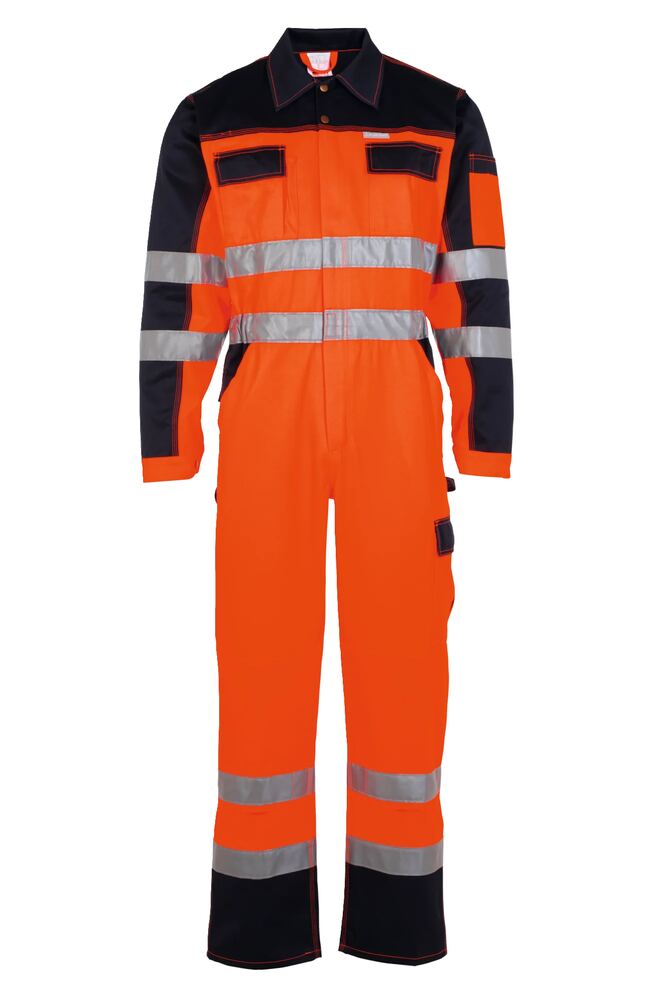 Warnschutz Rallyekombi 2-farbig – Orange / Marine – Vorderseite