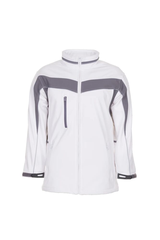 Plaline Softshelljacke – Reinweiß / Zink – Vorderseite