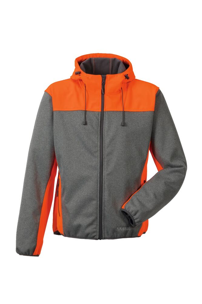 Kontrast Softshelljacke – Grau / Orange – Vorderseite