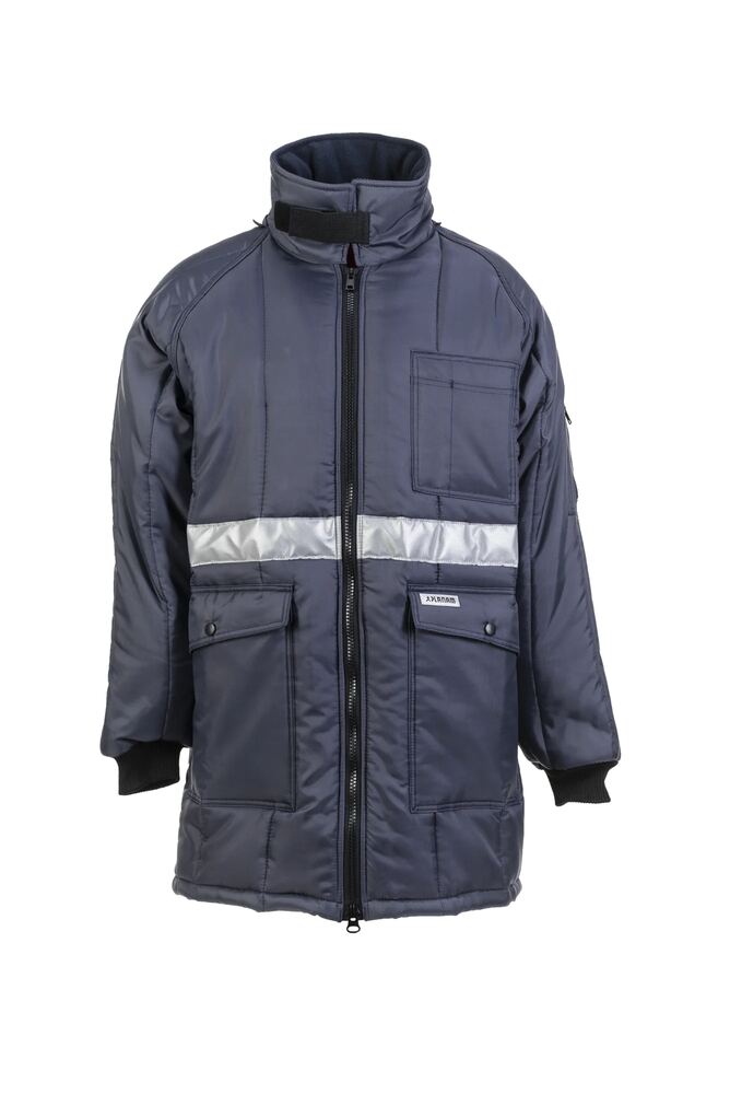 Kühlhaus Parka – Marine, Innenfutter rot – Vorderseite